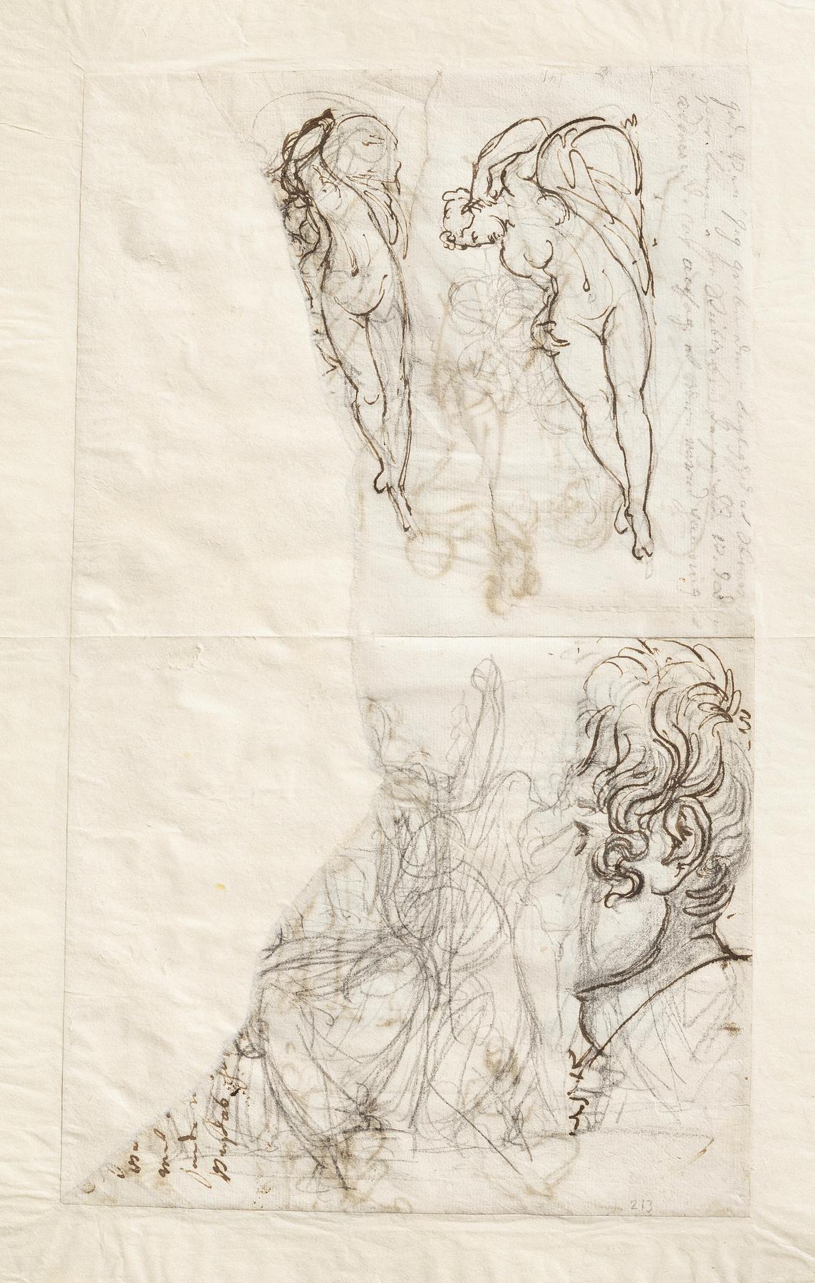 Reclining Venus. Jupiter. The Genius of Death or Cupid. Fragment of a self-portrait, C141v