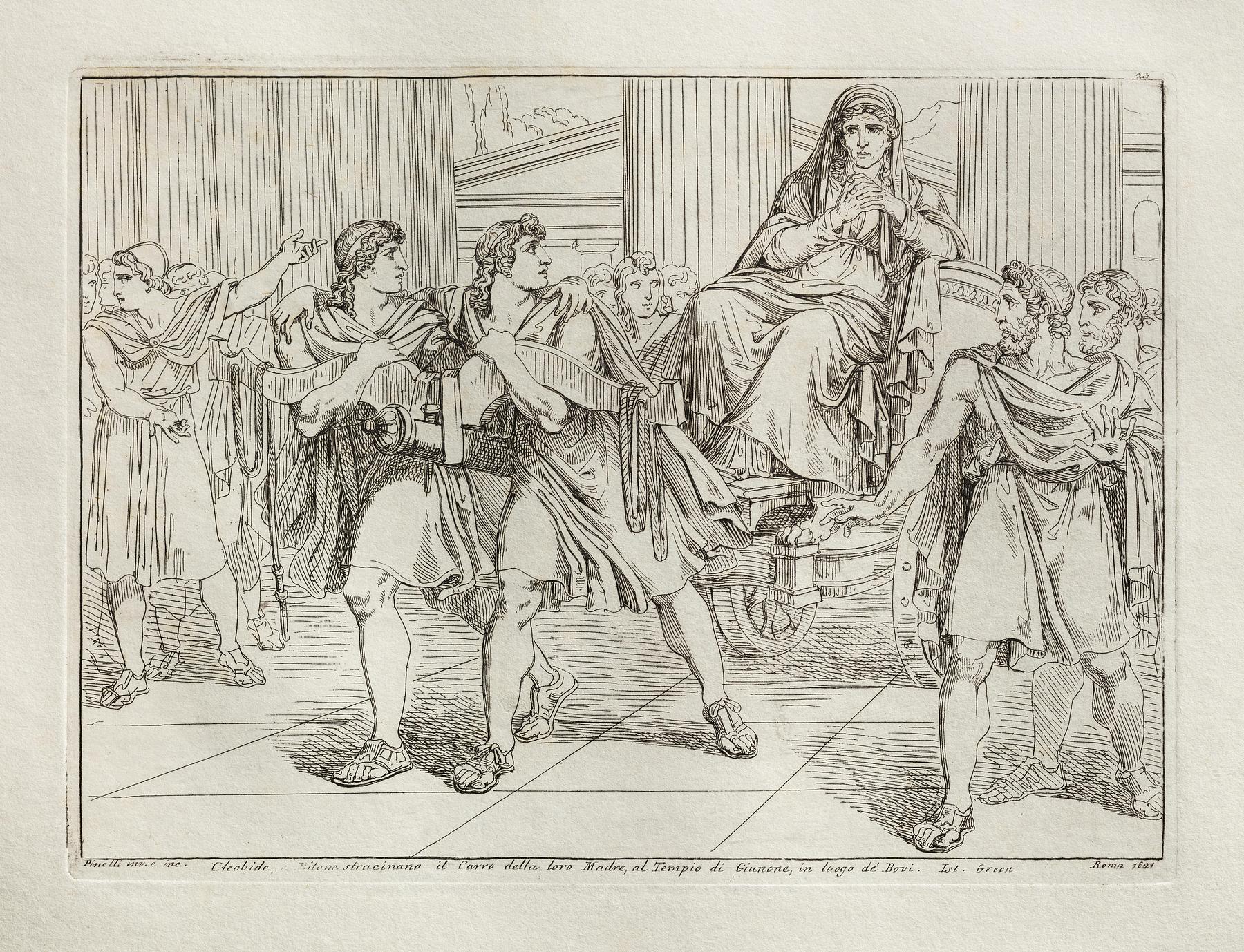 Kleobis og Biton trækker deres mors vogn til Junos tempel i oksers sted, E954,23
