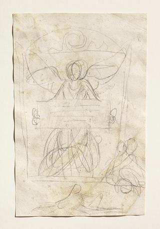 C181r Ubekendt gravmæle med en engel der holder en tavle. Flodguder