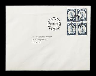 E2356 First day cover with block of four Thorvaldsen stamps issued on the sculptor's 200th birthday, 19.11.1970