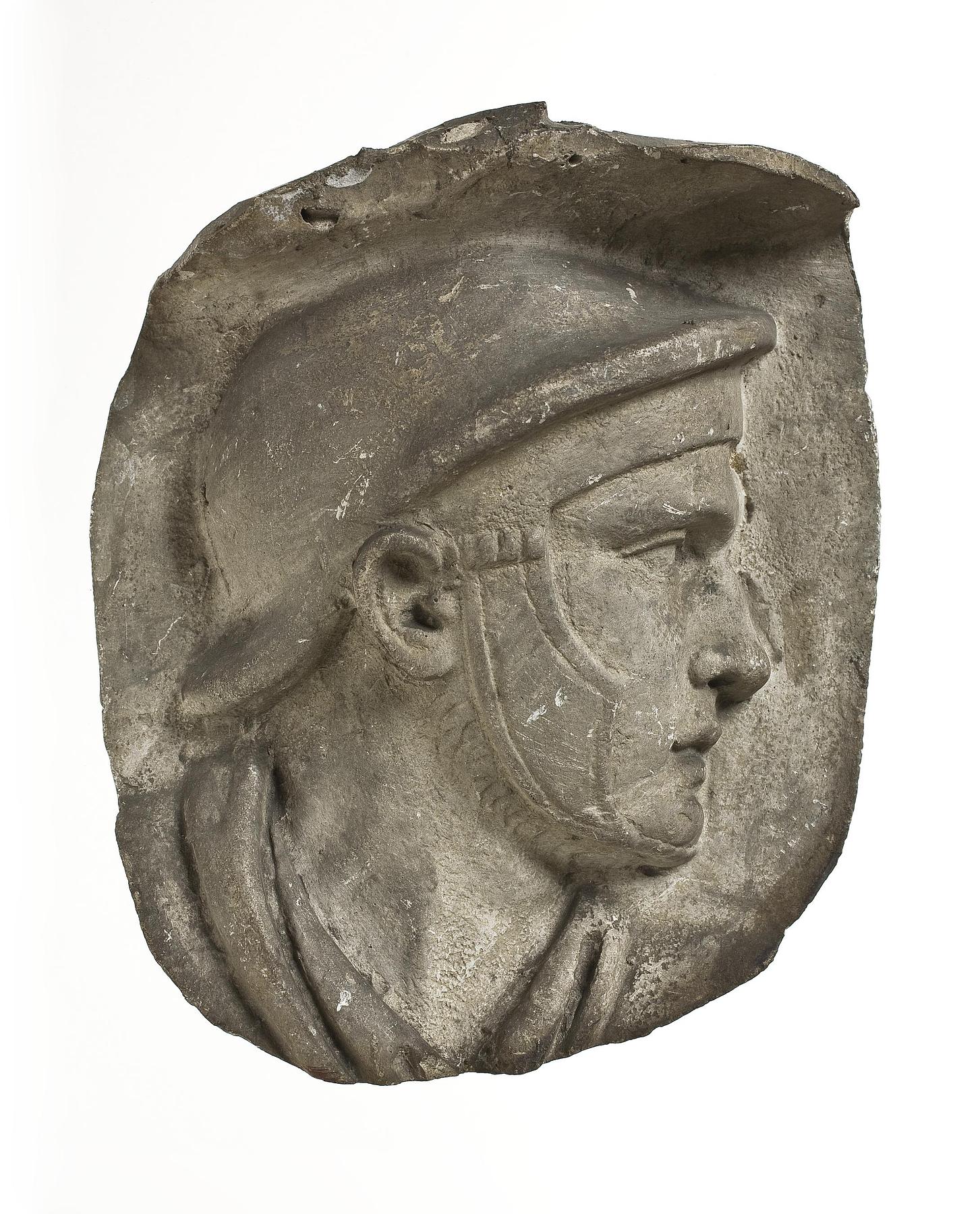 Head of a helmeted Roman auxiliary, L326x