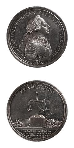 F33 Medal obverse: Frederik 5. Medal reverse: Scale and attributes of the arts