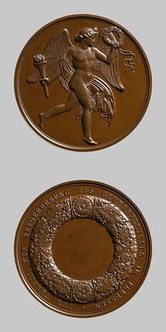 F135 Medal obverse: Genius with a wreath and a torch. Medal reverse: Oak wreath