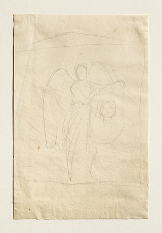 C178 Engel der holder et klæde med en portrætskitse til ubekendt gravmæle