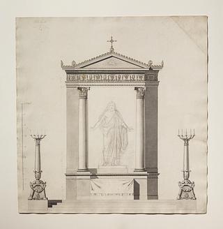 C230r Christ sketched on a drawing of the altar of the Church of Our Lady