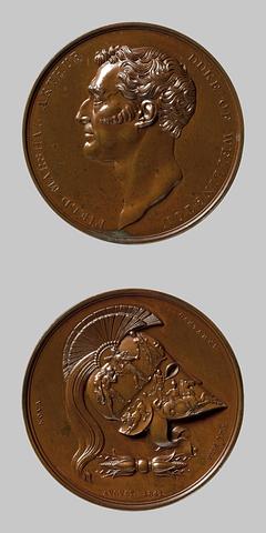 F109 Medal obverse: The Duke of Wellington. Medal reverse: A Greek helmet and a thunderbolt