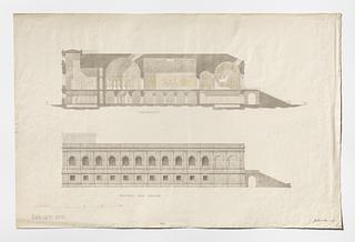 D1609 Thorvaldsens Museum, Sketch No. 2 for Longitudional Section and Elevation of Facade towards the Chanel