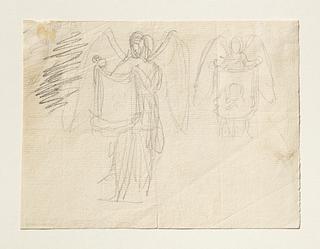 C179r Engel der holder et klæde med portrætskitser til ubekendt gravmæle