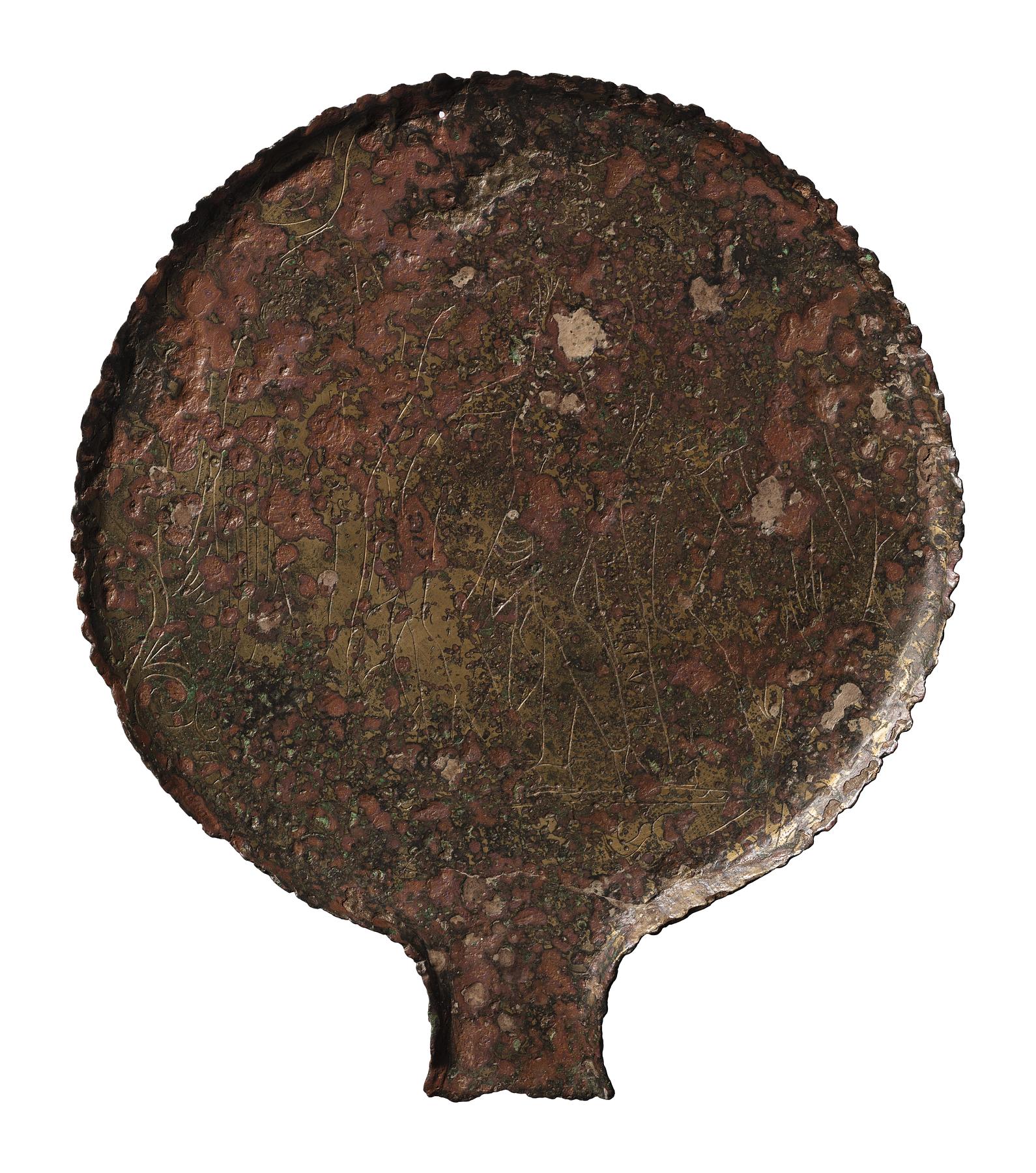 Mirror with Aphrodite and Adonis in the presence of Cupid and a female (?) winged figure, H2154