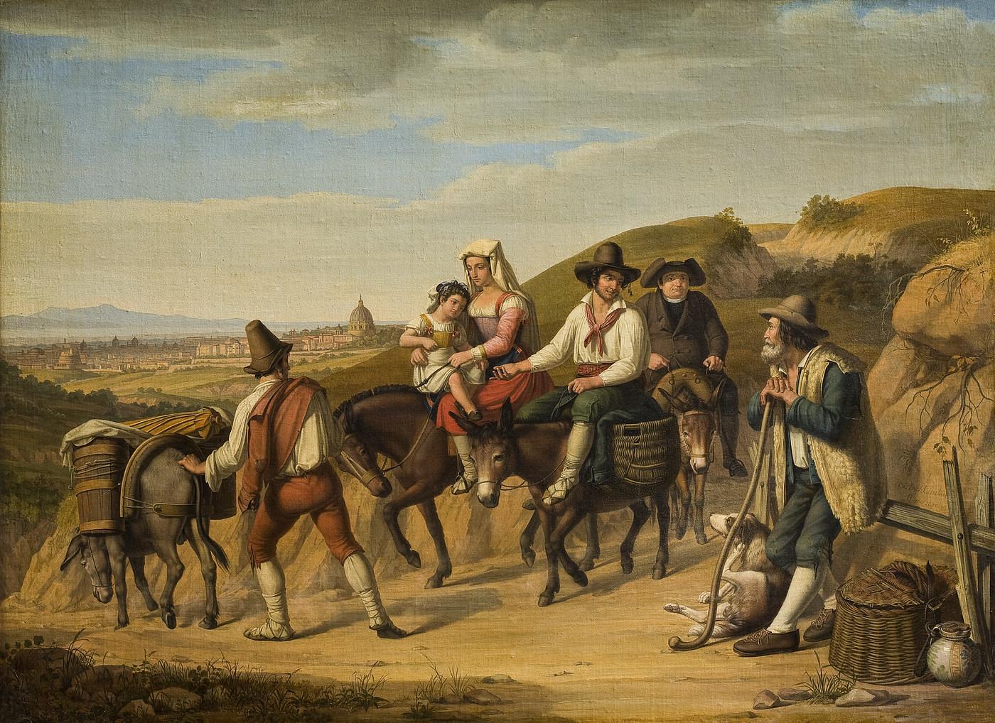 Bønder går ned fra Monte Mario på vej til Rom, B130