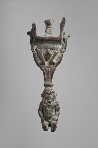 H251 Sistrum with handle in the shape of Bes and a Hathor head