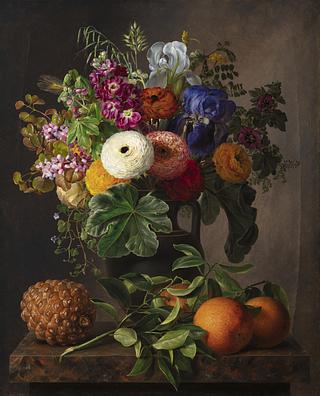 B232 Still Life with Flowers in an Antique Vase on a Marble Tabeletop