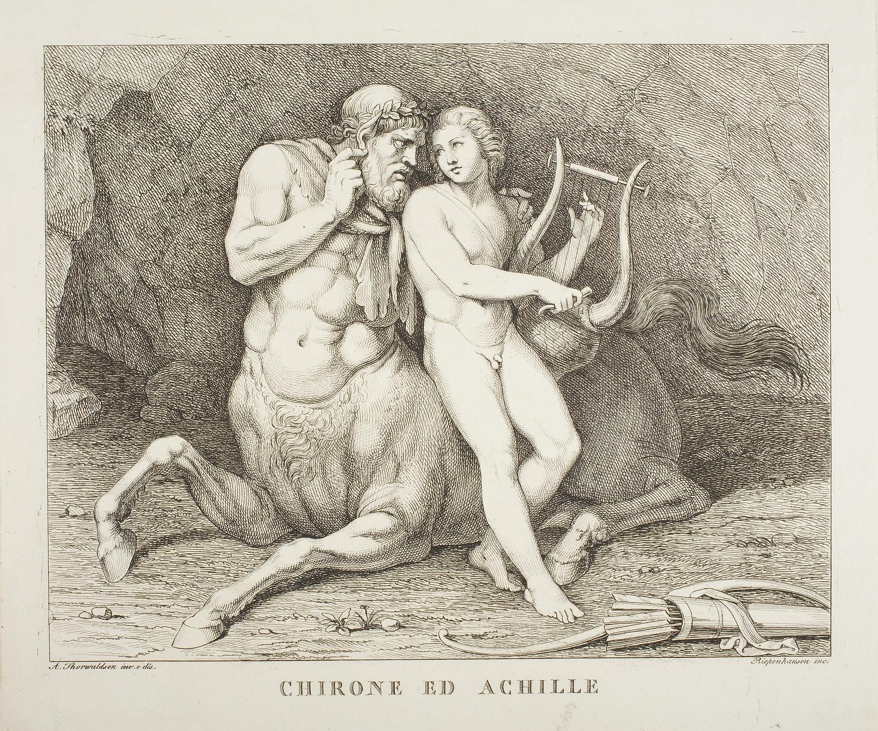 Chiron lærer Achilleus at spille på lyre, E90