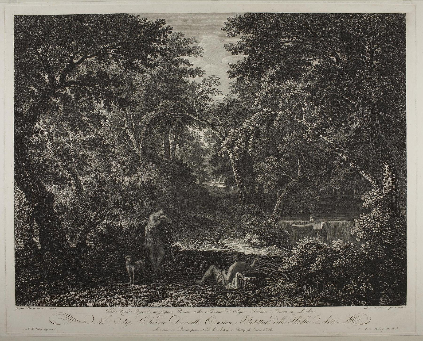 Forest Scene with Woman and two Wanderers, E900