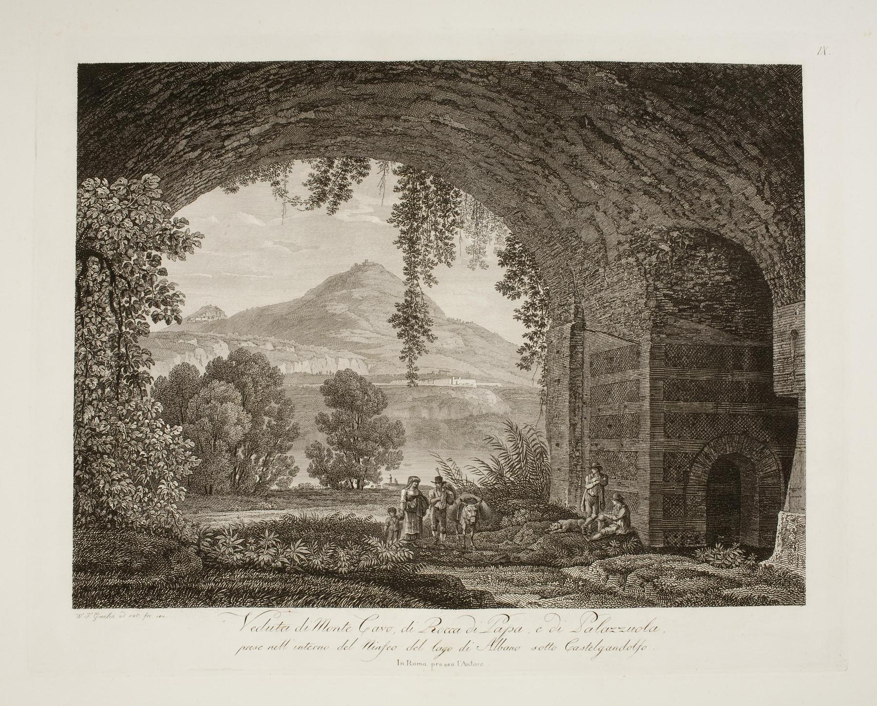 Prospekt af Monte Cavo, Rocca di Papa og Palazzuola set fra det indre af Ninfeo di Castel Gandolfo, E591,9
