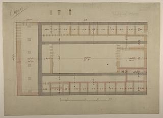 D1753 Thorvaldsens Museum, Plan of the Basement with Pile Foundation and the Former Carriage Shed's Foundation