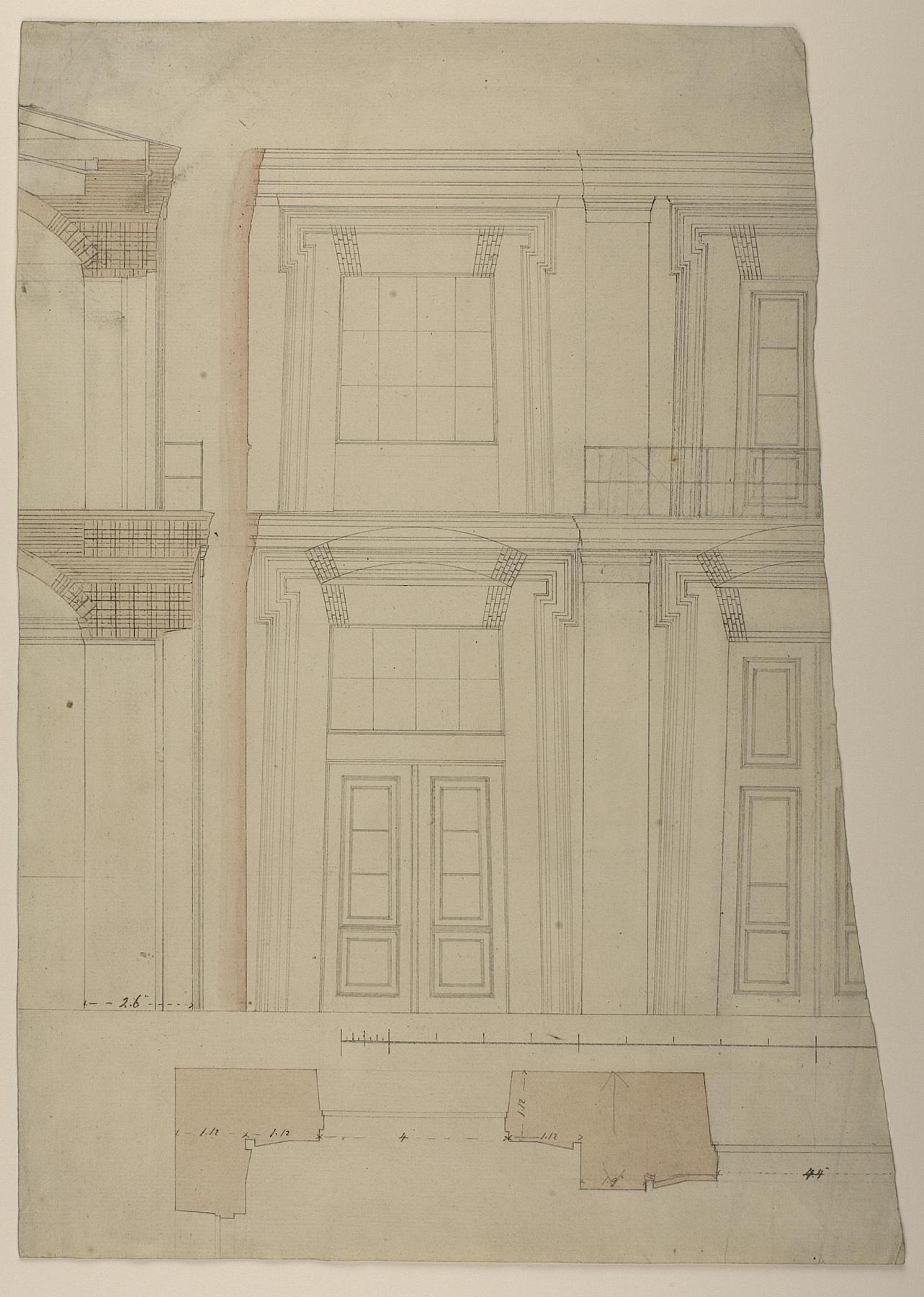 Thorvaldsens Museum, Ground Plan, Elevation and Section of Facade in the Courtyard, D1762