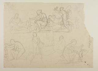 C419r Thetis Dipping Achilles in the River Styx. Psyche and the Sleeping Cupid. Socrates Modeling the Statue of The Three Graces