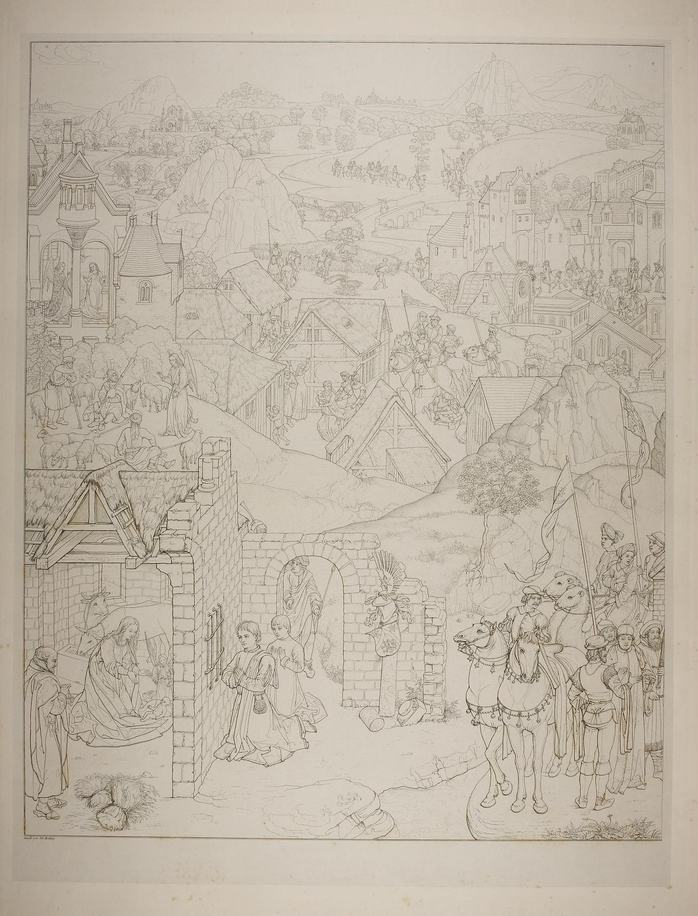 Scener fra Marias liv og stifteren Pieter Bultync og hans sønner, detalje fra Marias syv glæder, E1315