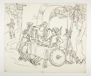 D564 Don Quixote hjælpes af damerne i kroen med at drikke