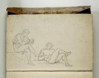 C562,38r Man in classical costume drawing. Reclining nude male
