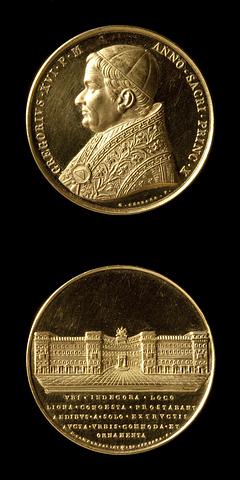 F45 Medal obverse: Pope Gregory XVI. Medal reverse: Fabrica Nuova in Rome