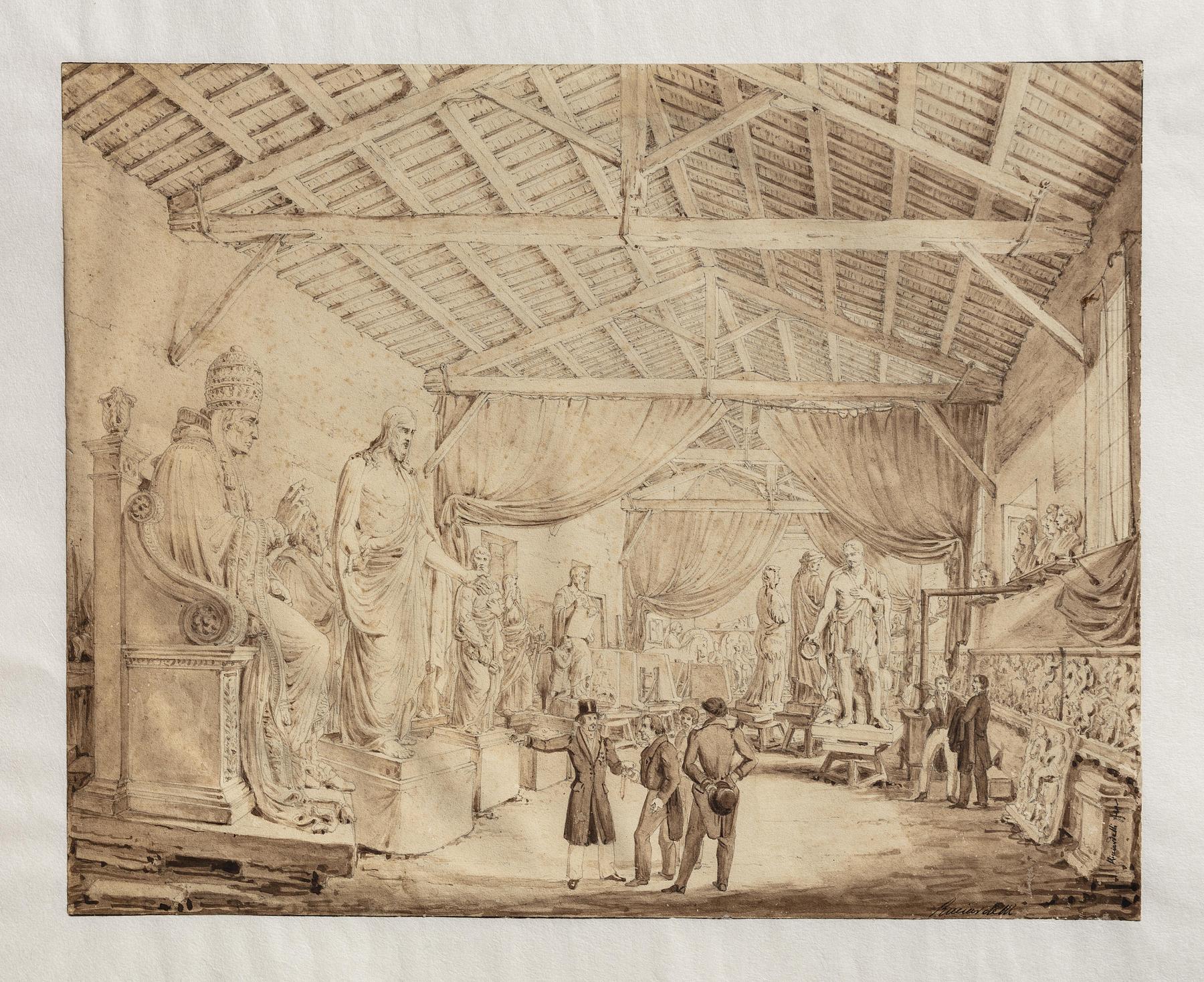 Ludwig 1. af Bayern aflægger besøg i Thorvaldsens værksteder ved Piazza Barberini, D1771