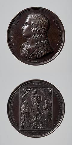 F48 Medaljens forside: Rafael. Medaljens bagside: Den Sixtinske Madonna
