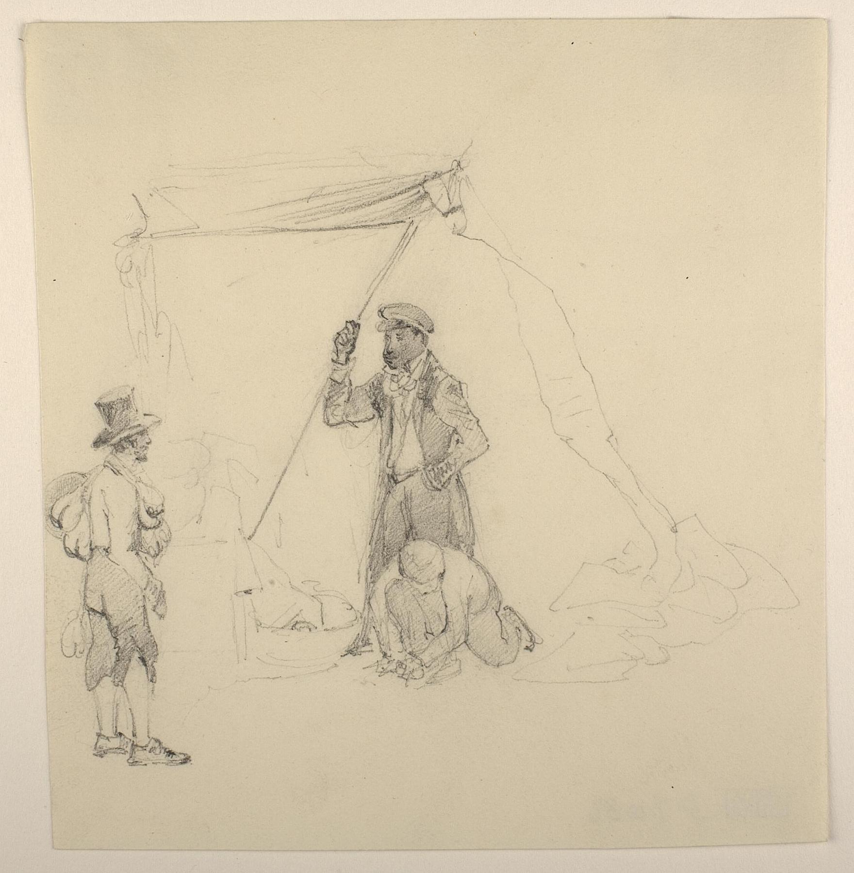 Three Men in Front of a Tent Door, D1036