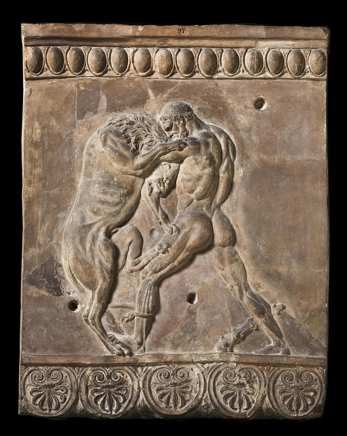 Campana relief with Hercules fighting the Nemean lion, H1097