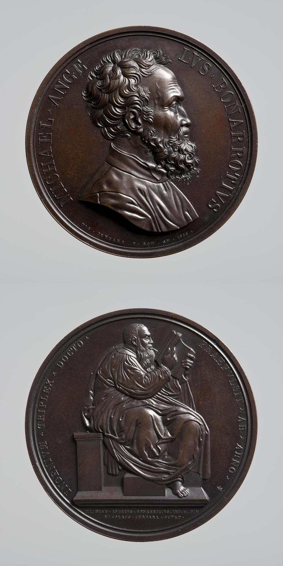 Medaljens forside: Michelangelo. Medaljens bagside: Profeten Zakarias, F49