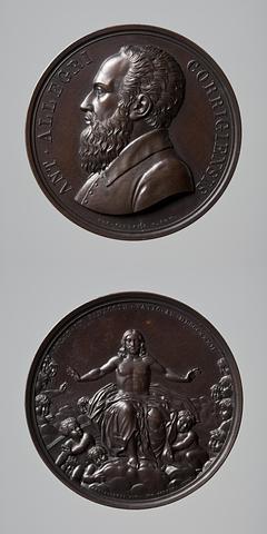 F51 Medaljens forside: Correggio. Medaljens bagside: Kristus siddende på regnbuen på Dommedag