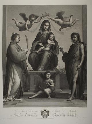 E1057 Maria troner med Jesusbarnet mellem Sankt Stefan og Johannes Døberen