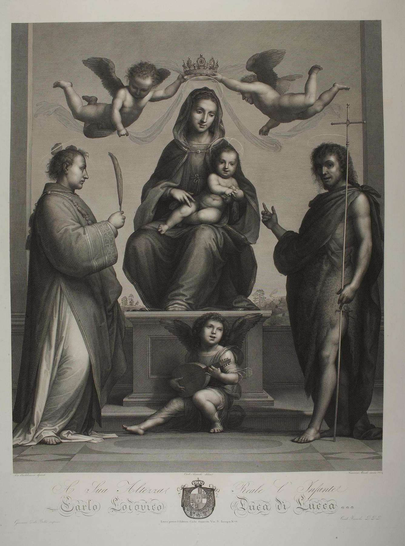 Maria troner med Jesusbarnet mellem Sankt Stefan og Johannes Døberen, E1057