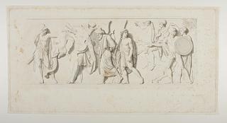 E34e Ung græsk kriger viser Thorvaldsen elefanten som passererer med persiske våben og det kosteligste skrin