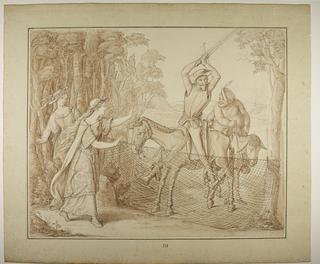 D757 Don Quixote forhindres i at hugge et garn til fuglefangst over