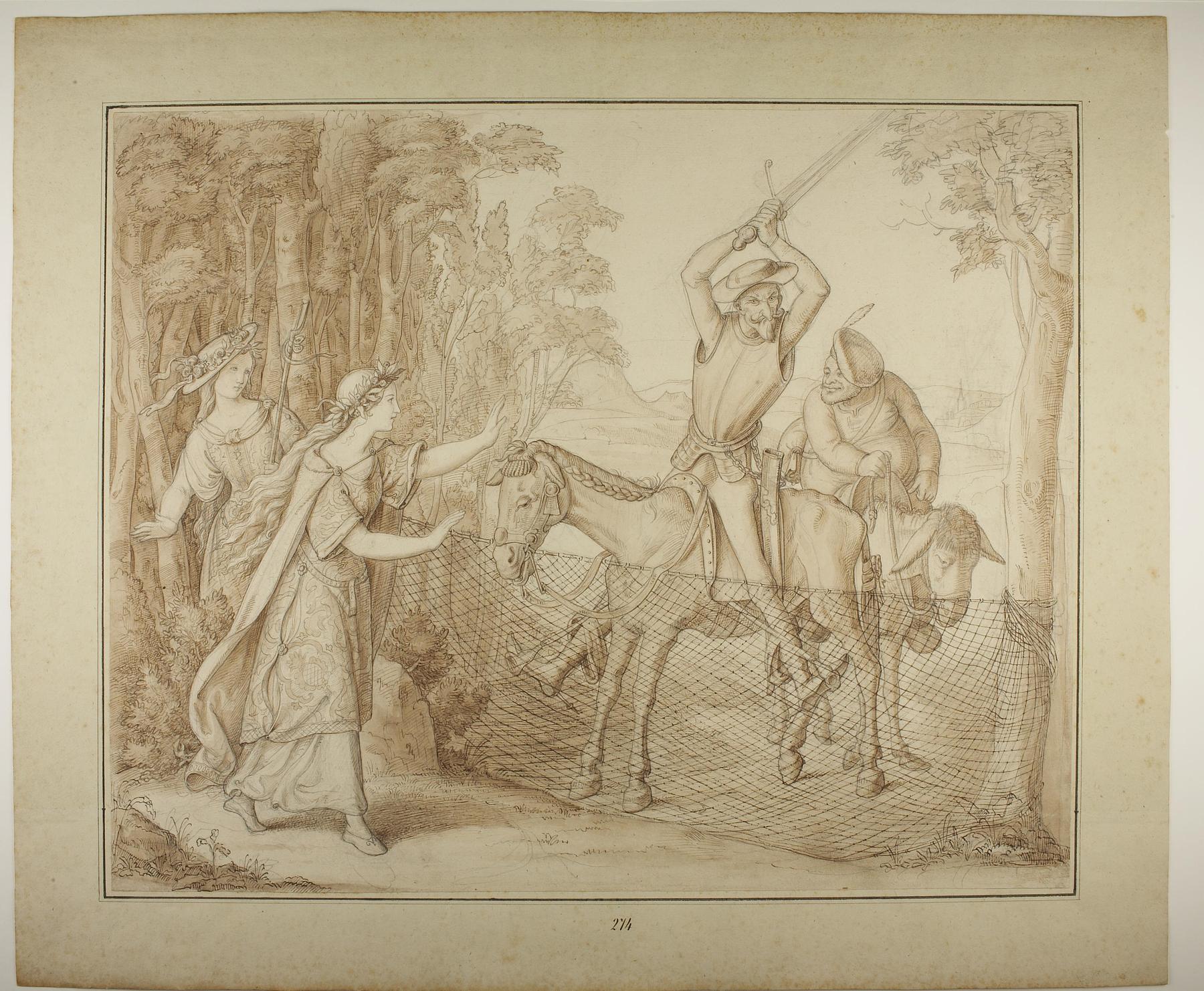 Don Quixote forhindres i at hugge et garn til fuglefangst over, D757