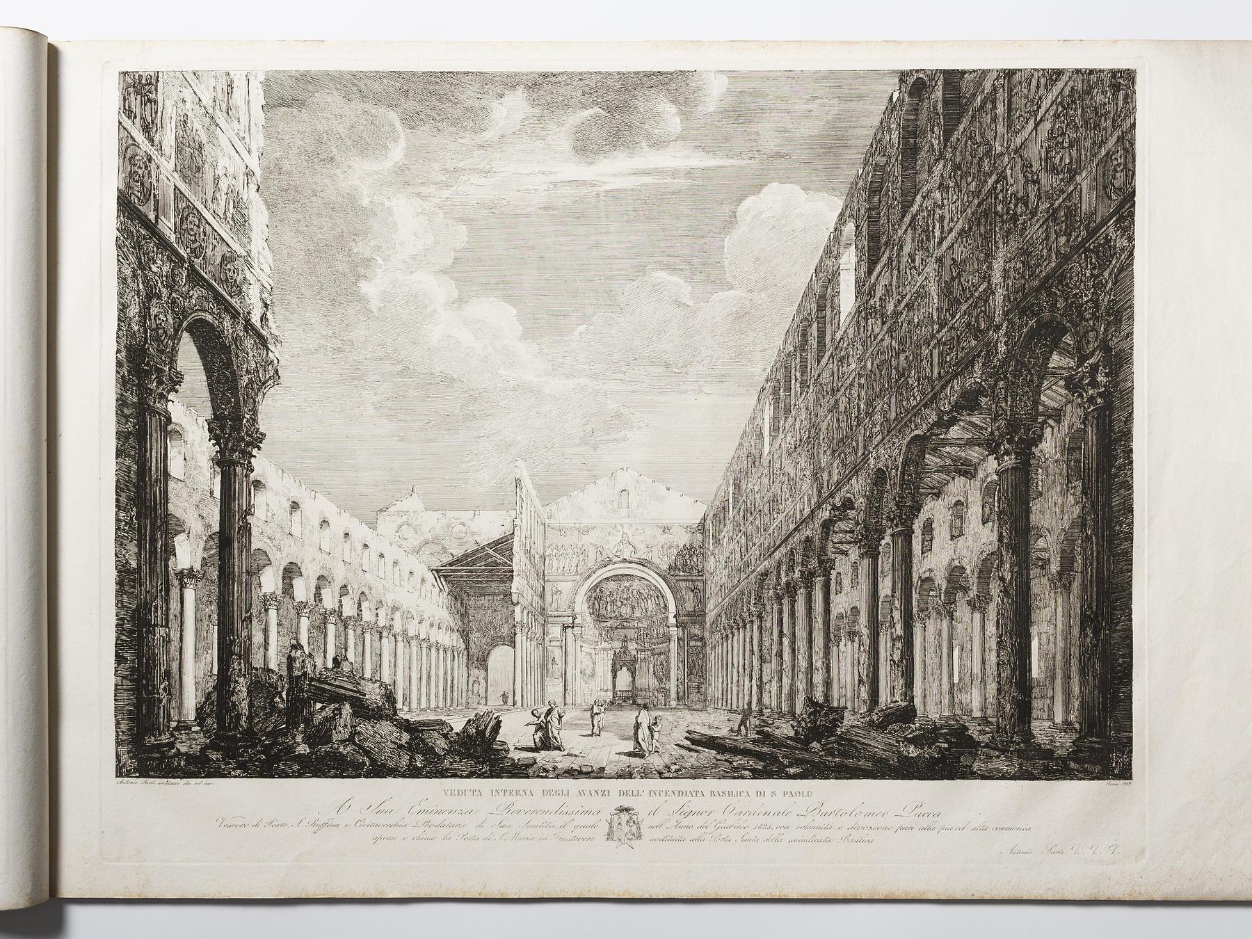 Det indre af den nedbrændte Basilika di San Paolo, E1050,4