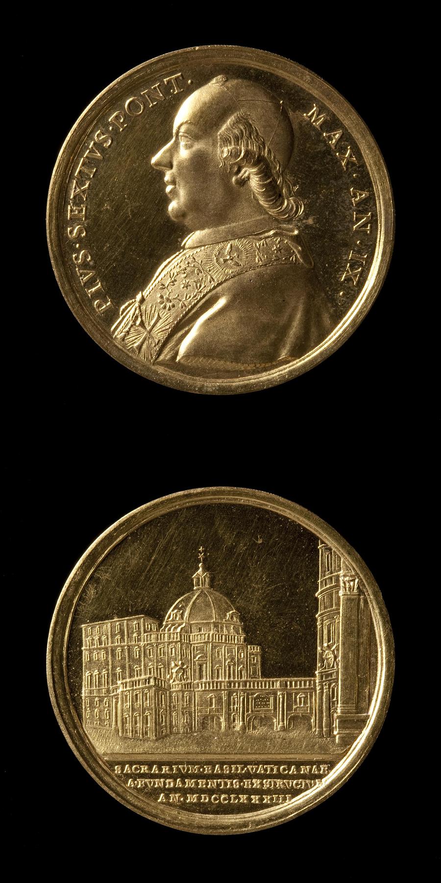Medaljens forside: Pius 6. Medaljens bagside: Peterskirken og Vatikanet, F131