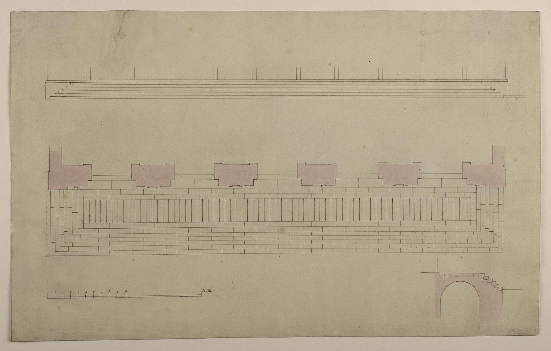 Thorvaldsens Museum, plan, opstalt og snit af den udvendige trappe, D1761