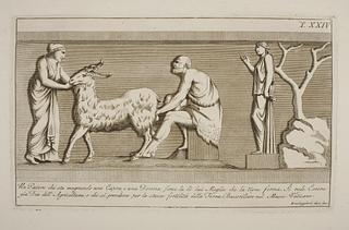E1509 En hyrde malker en ged, som en kvinde holder, Ceres-skulptur
