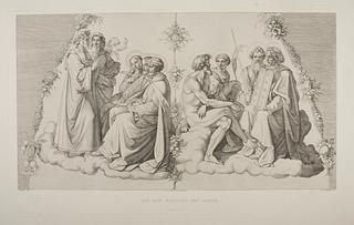 E1052 Dante og Beatrice i Paradis stående foran Peter, Jakob og Johannes samt Adam, Sankt Stefan, Paulus og Moses