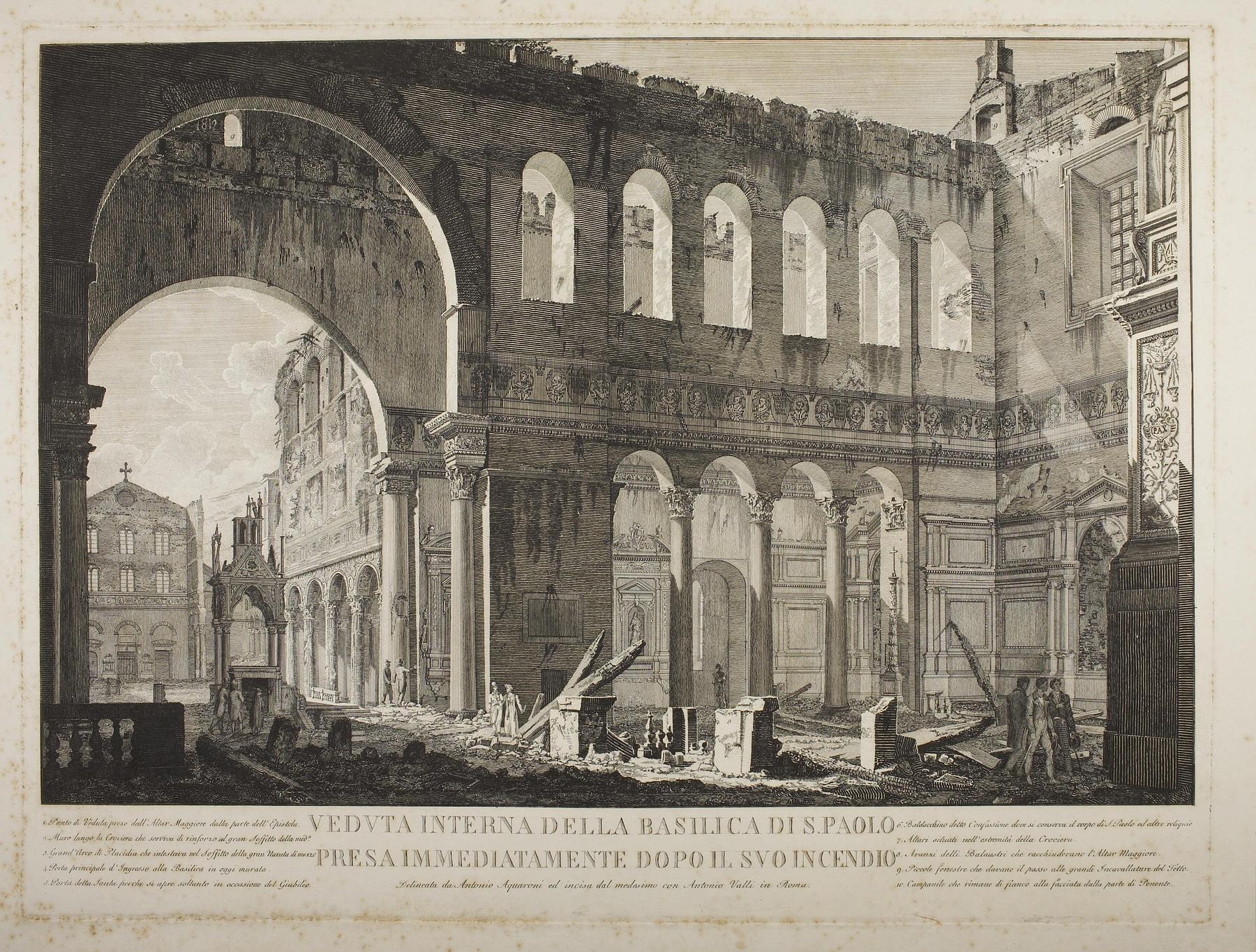 Det indre af San Paolo Fuori le Mura umiddelbart efter branden 1823, E346