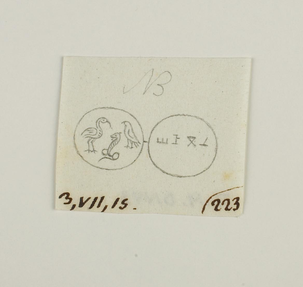 Ibis, falcon and Uraeus snake. Inscription, D1443