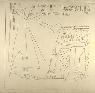 D1212 Motiv med figurer og hieroglyffer, nederste venstre parti