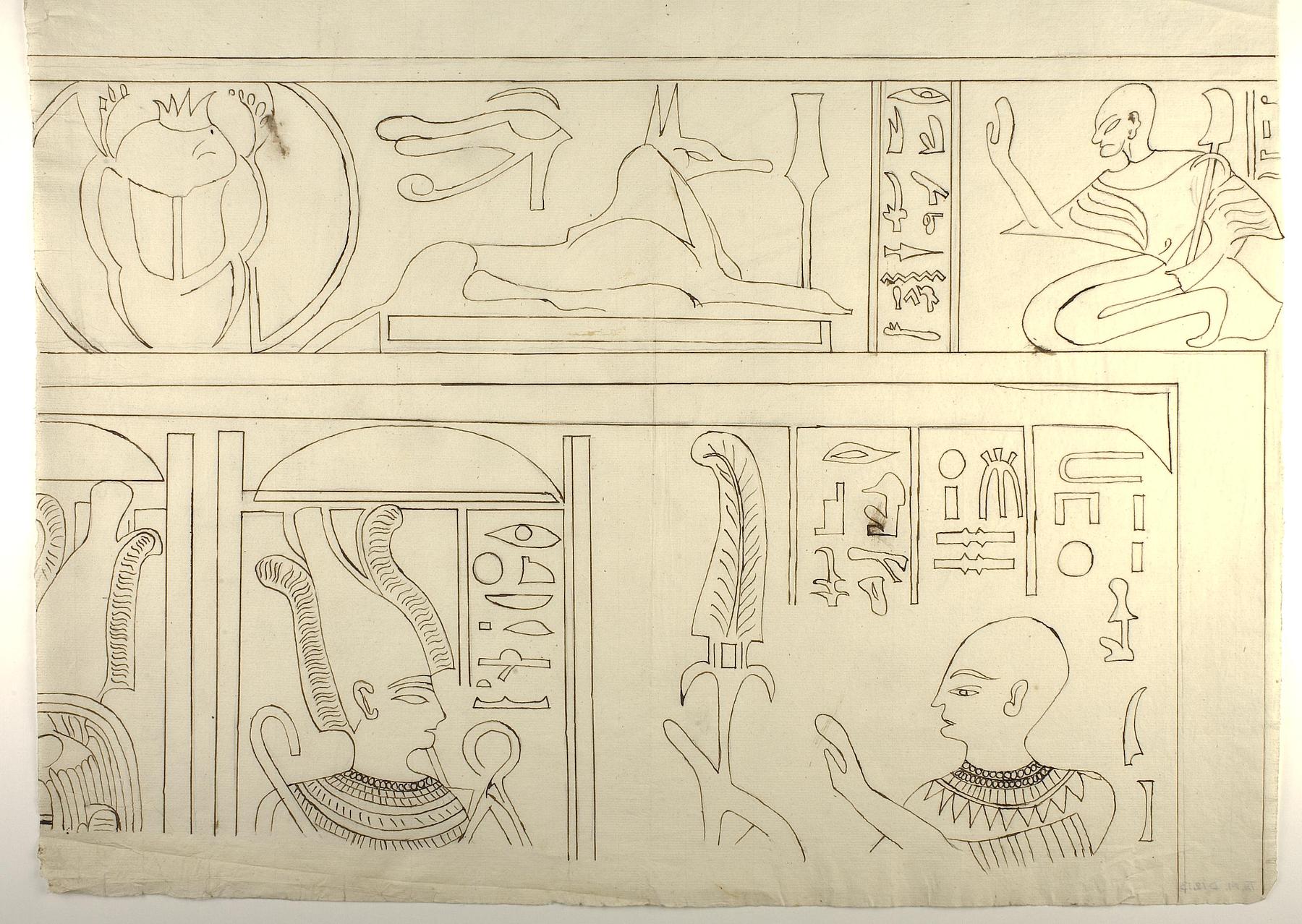 Motiv med figurer og hieroglyffer, øverste højre parti, D1213