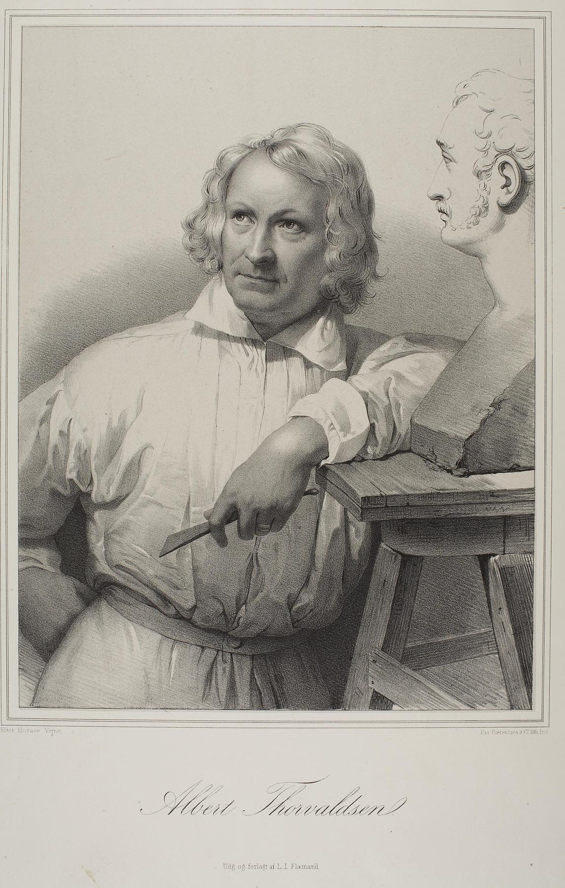 Portrait of Thorvaldsen modelling the bust of Vernet, E20