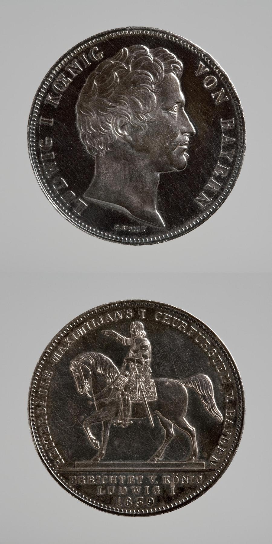 Medaljens forside: Kong Ludwig 1. af Bayern. Medaljens bagside: Maximilian 1., F22