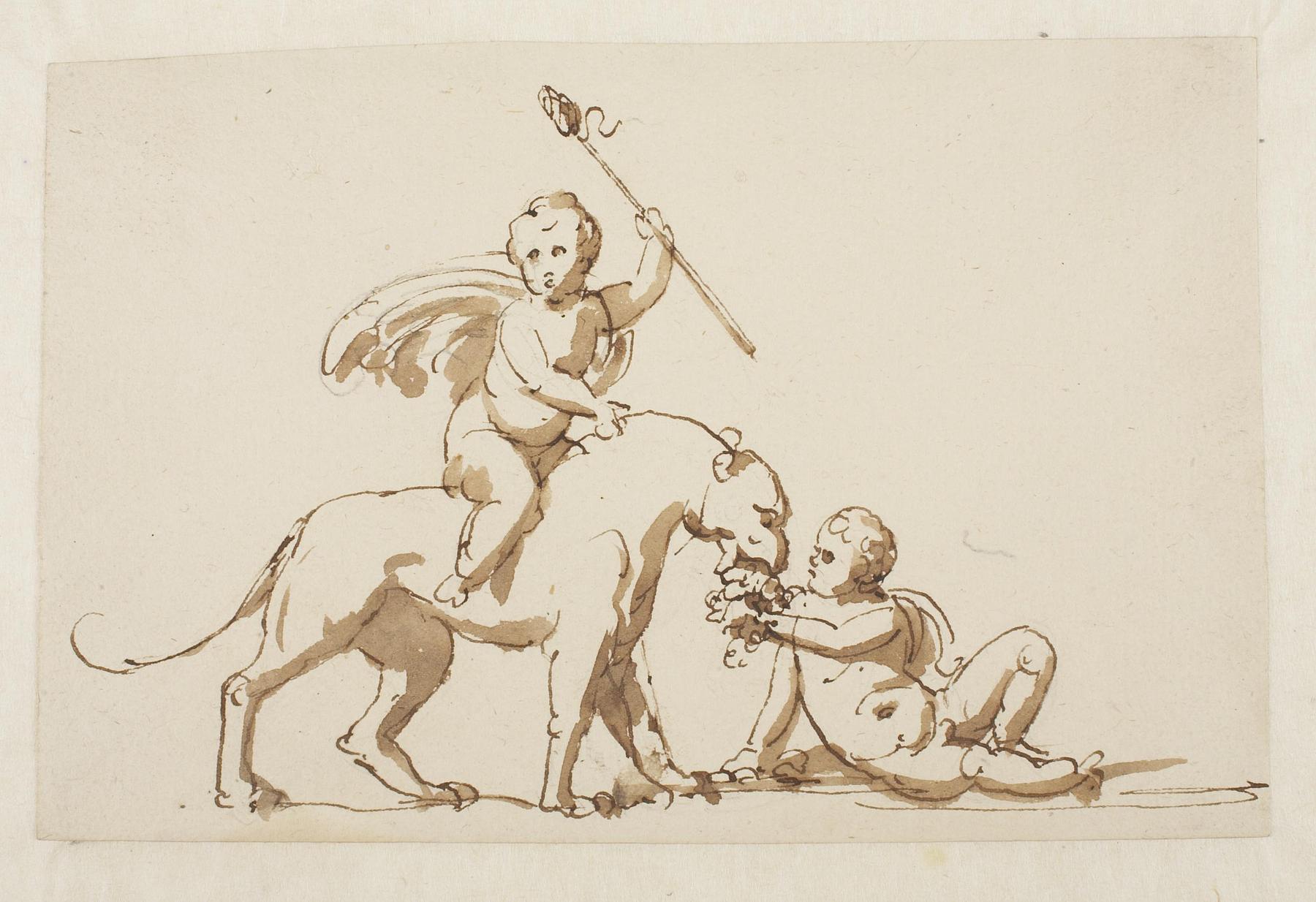 Bacchus Lets a Panther Drink From His Cup, Young Satyr with Grapes, C768