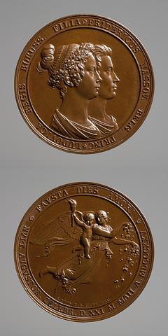 F147 Medaljens forside: Prins Frederik af Nederlandenes og prinsesse Louises bryllup. Medaljens bagside: Dagen